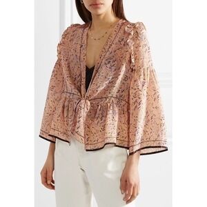 $400+ IRO Tie-front Floral Print Silk Ruffled Blouse Boho Babydoll Bohemian/6